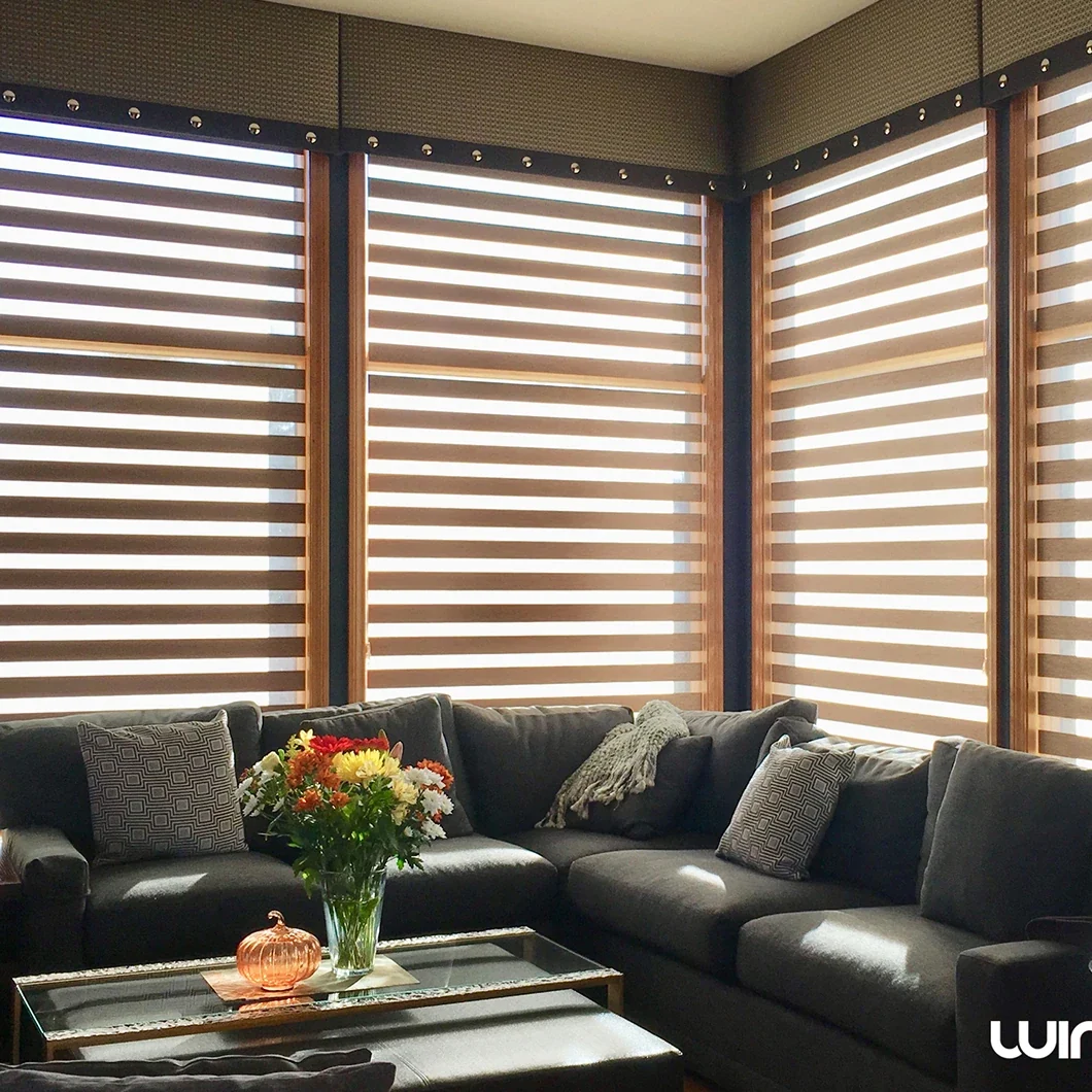 Dual shades fitted to a corner living room window
