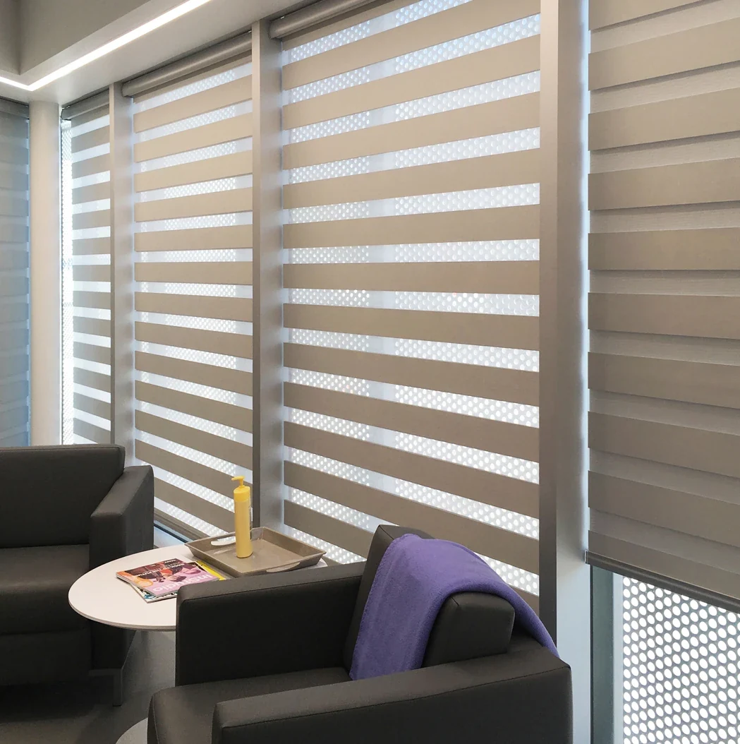 Dual shades in a waiting area