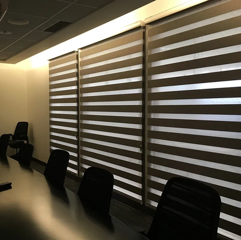 Dual shades along a conference room